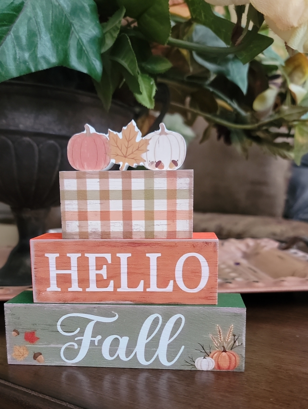 Hello Fall Wooden Block Decor - Orange & Green - Picture 5 of 7
